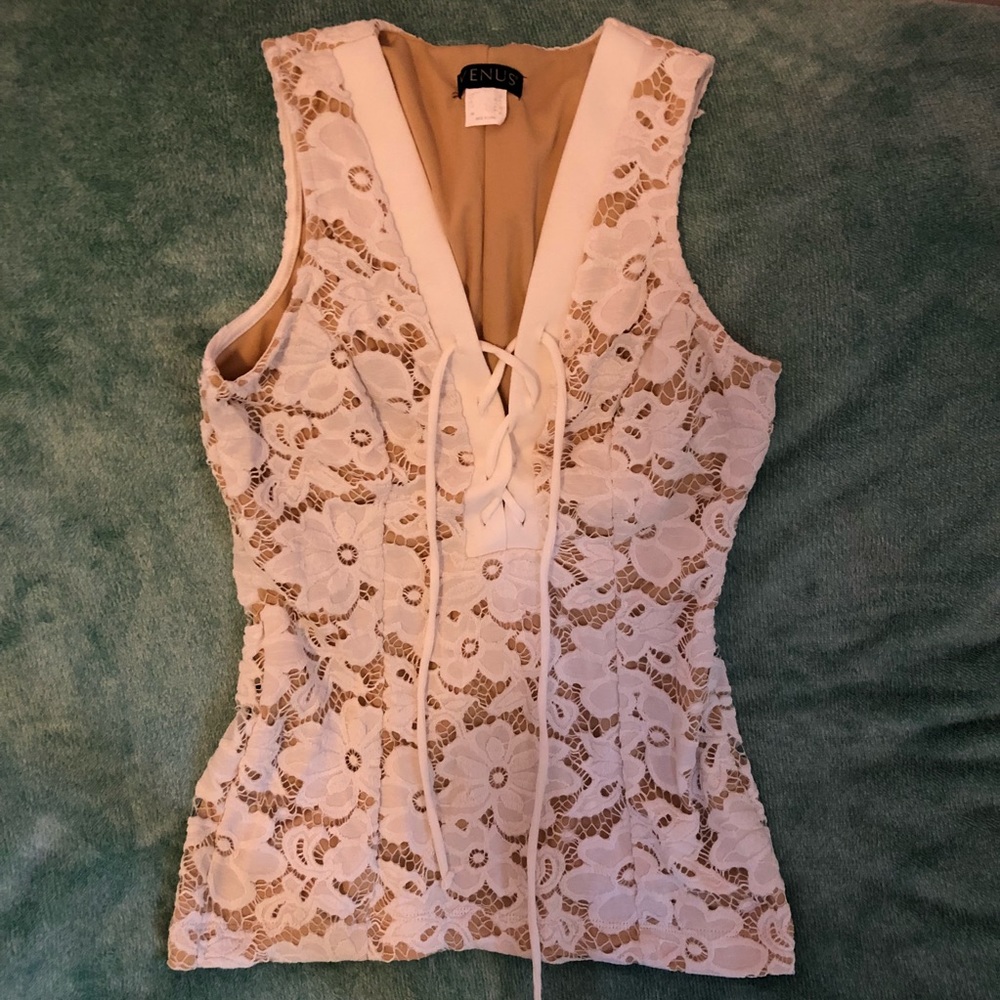 NWOT Venus Lace-Up Sleeveless Top White XS